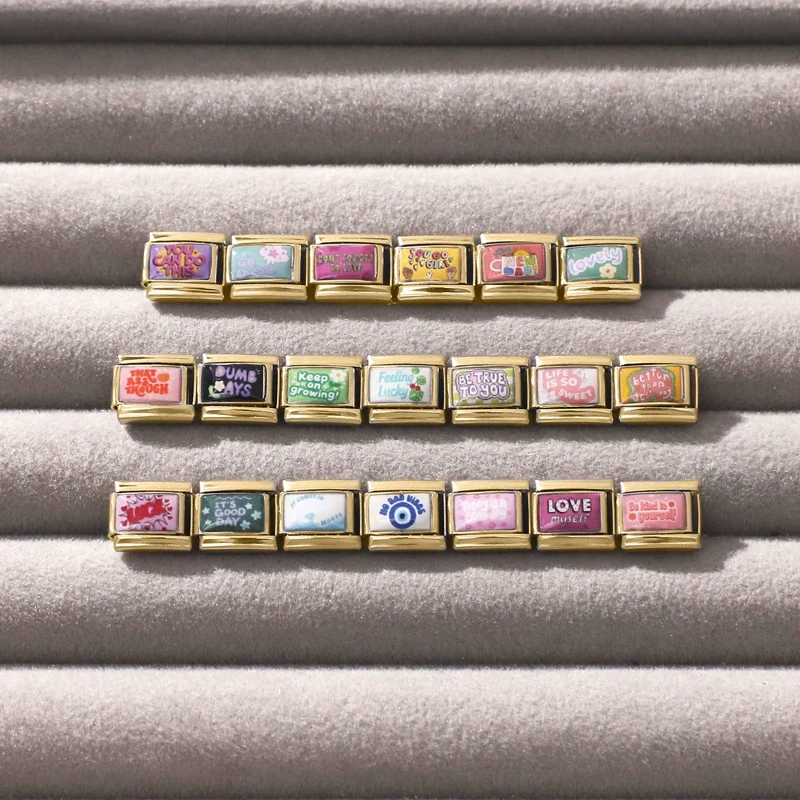 جديد Y2K الذهب اللون الفن تصميم ملون كلمة الإيطالية سحر الروابط صالح 9 مللي متر الفولاذ المقاوم للصدأ سوار النساء الرجال DIY بها بنفسك صنع الهدايا