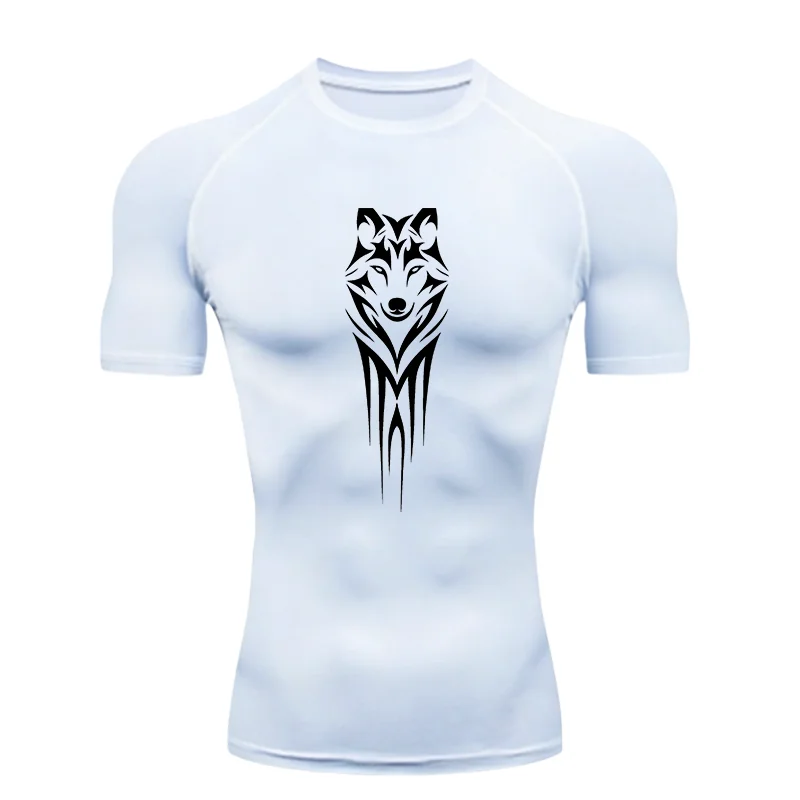 Wolf Head 2026 Men's Sports T-shirt Training Fitness Compression Quick Dry Short Sleeve T-Shirt Rashgard Tops Athletic Tees