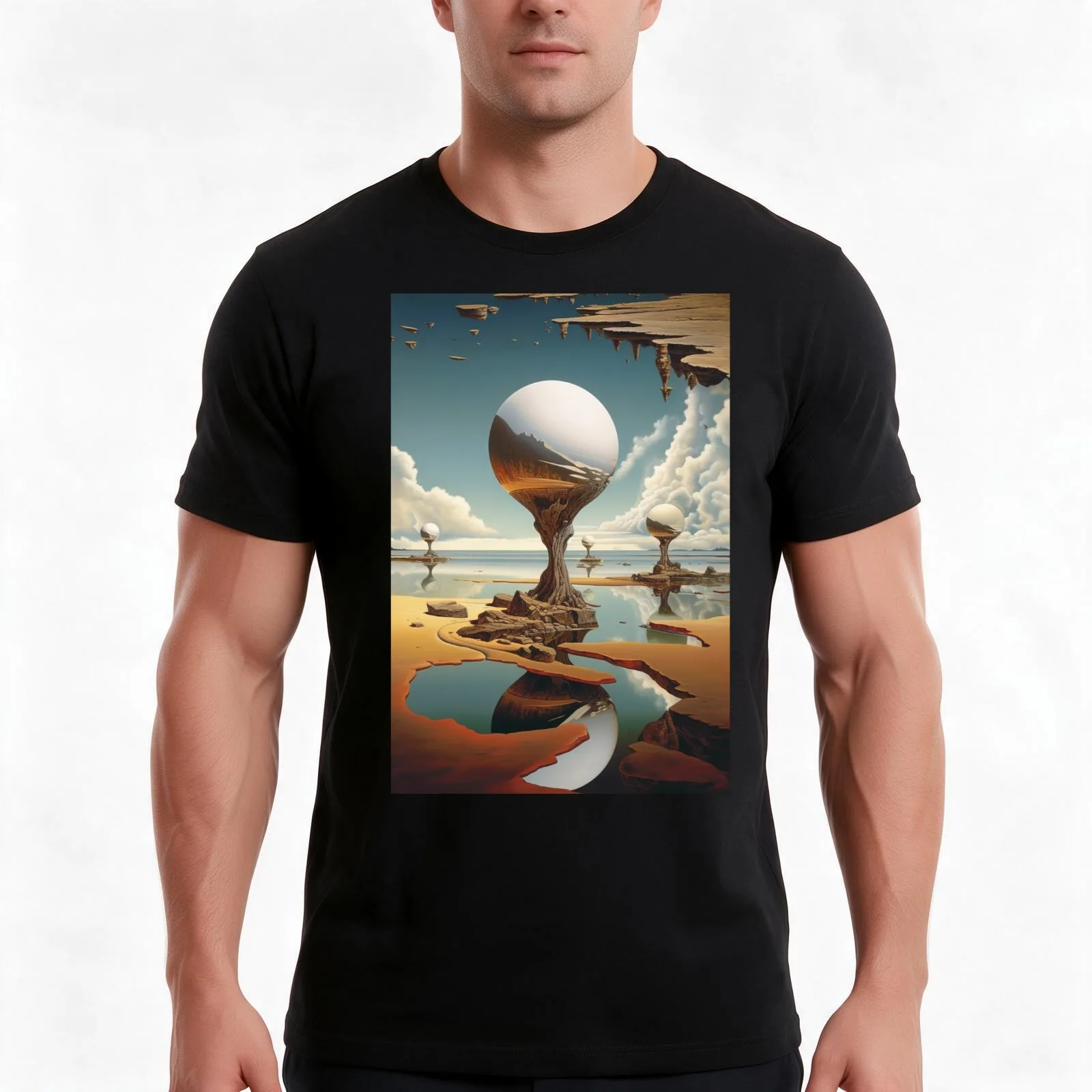 Reflective Sands of Surreality T-Shirt, Summer Casual Cotton Tee, Oversized Streetwear Tops, Vintage Graphic Print, 100% Cotton