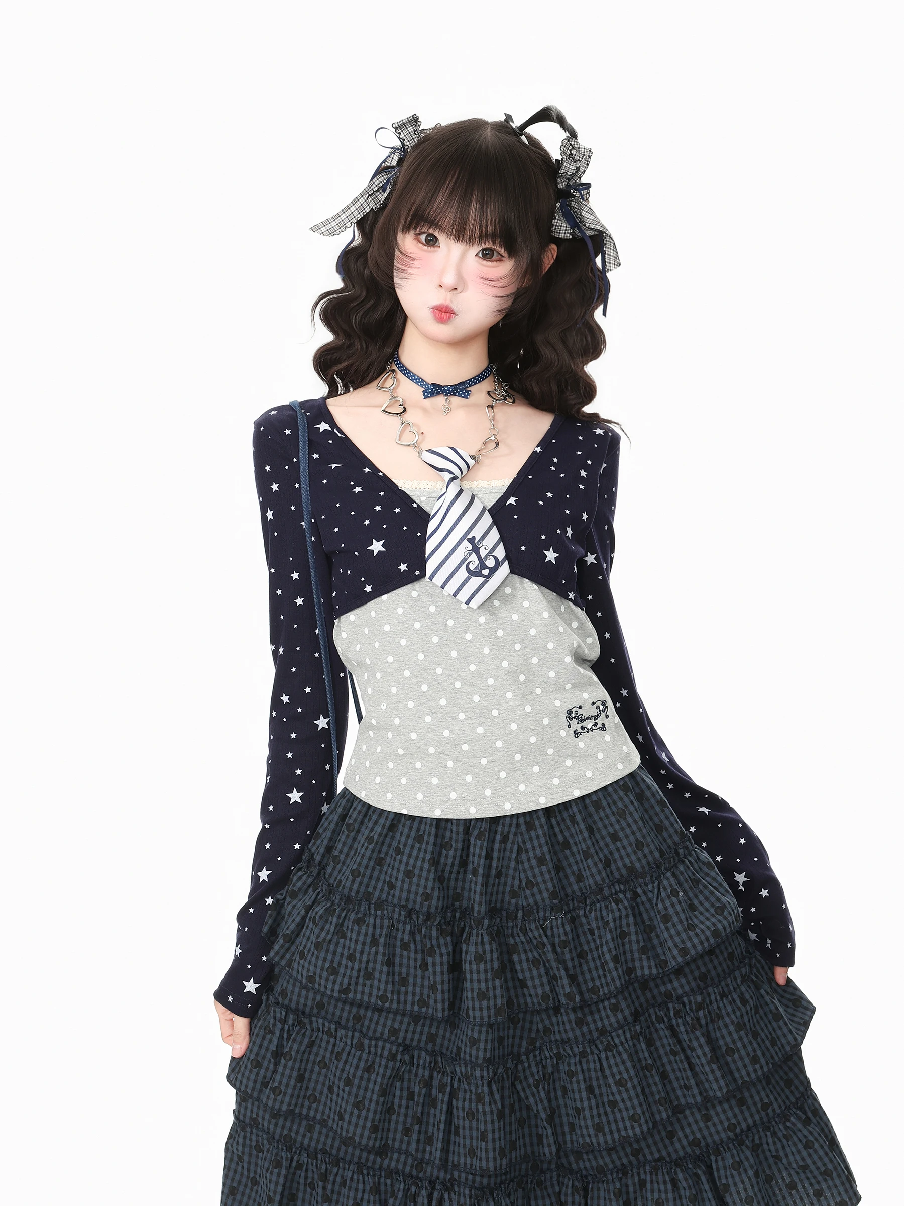 Blue Ghost Park Languid Park Polka Dot Star Long Sleeve T-Shirt Women's Casual Unique Top Cotton Polyester Blend Autumn Wear
