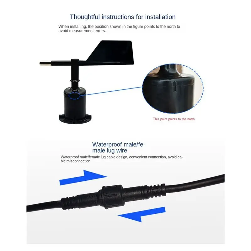 A49T 30M/S Polycarbon Wind Speed Direction Sensor Weather Station Outdoor 3 Cup Anemometers Sensor Output 0-5V