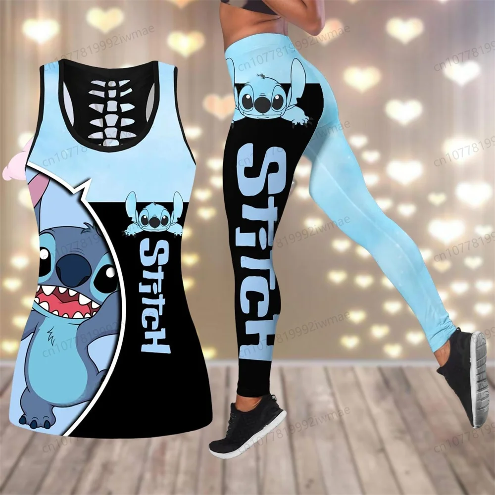 Майки Stitch, леггинсы Disney Stitch, майки для йоги Lilo & Stitch, штаны для йоги Disneyland, женские активные топы и леггинсы