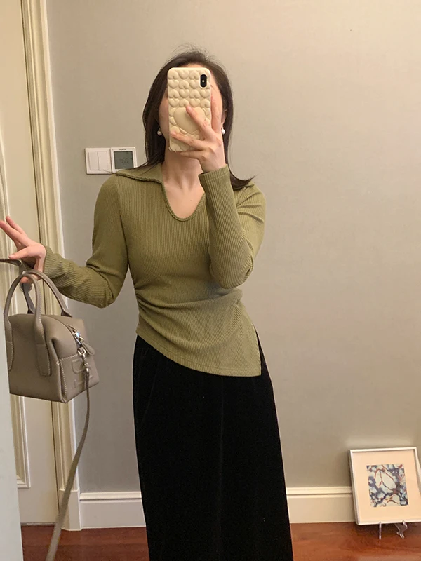 

Осенне-зимний трикотажный свитер с новым дизайном, присборенной талией, воротником-стойкой, длинными рукавами, утепленный, женский, модный, премиум-качество