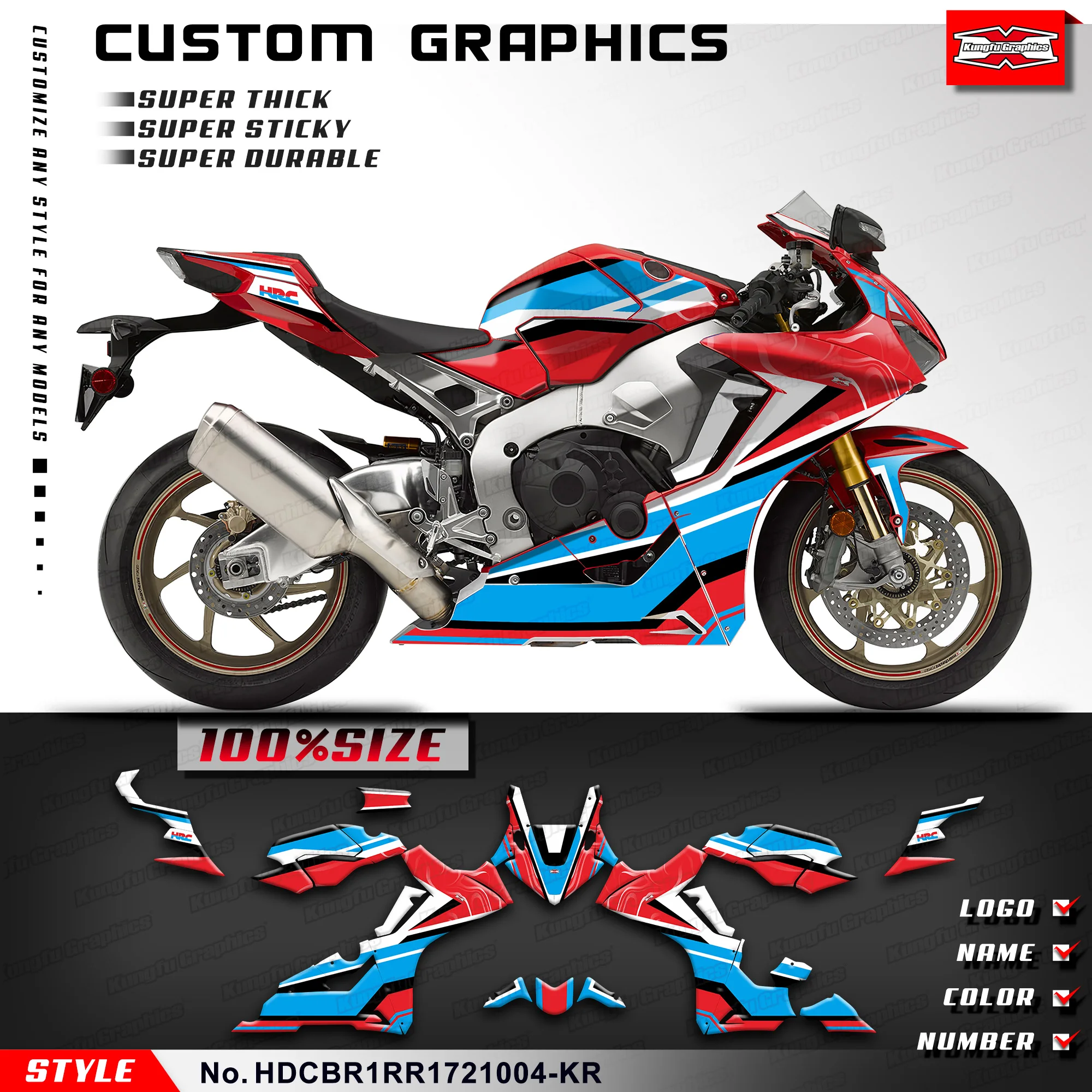 

KUNGFU GRAPHICS Racing Sticker Adhesive Decals for Honda CBR1000RR CBR 1000 RR 2017 2018 2019 2020 2021 2022, HDCBR1RR1721004-KR
