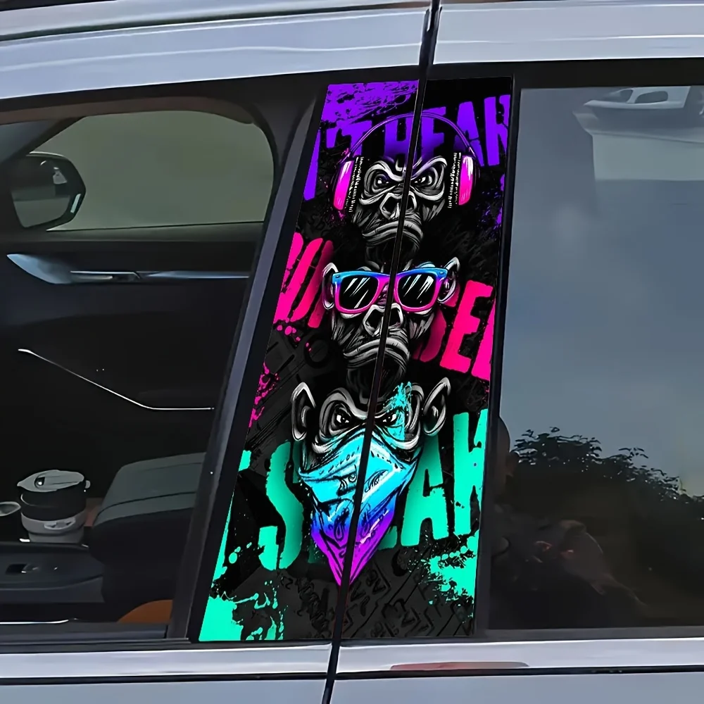 2-piece set of three hip-hop monkey car decals - vinyl B-pillar protective film, can be used as a holiday gift