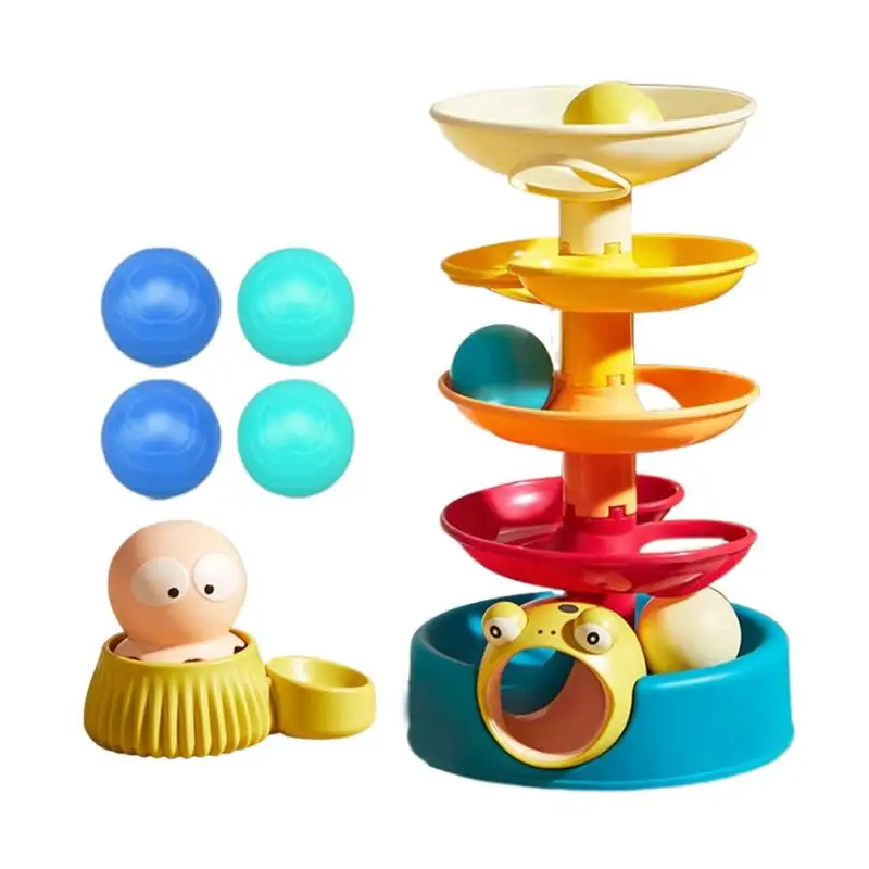 Kids Ball Drop Toy 5-Layer Spin Swirl Ball Ramp Activity Play Toy Stack Drop And Go Ball Ramp Toy Set Ball Drop And Roll