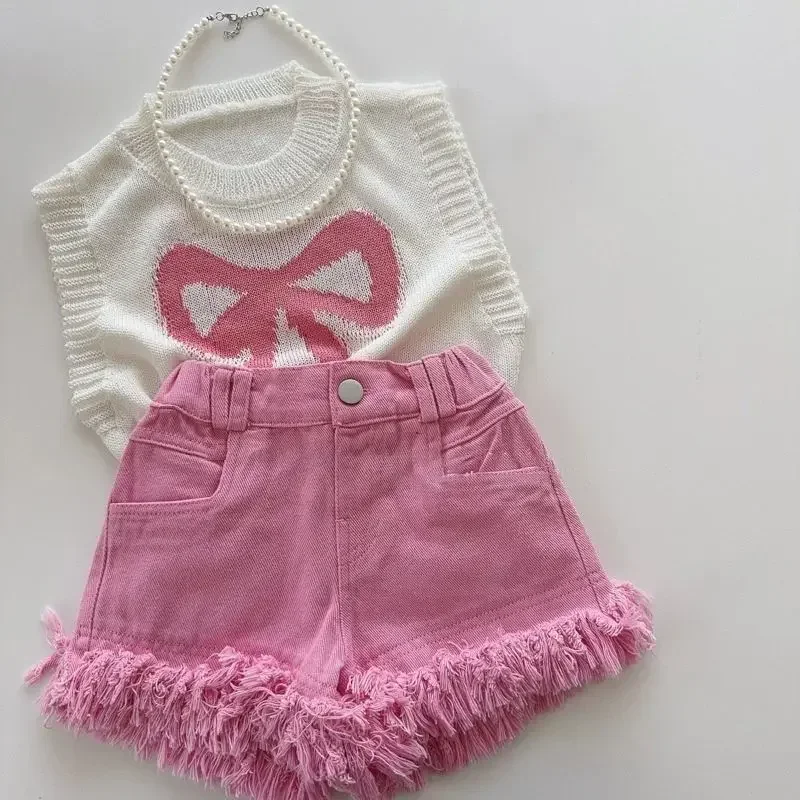 Girls Shorts 2024 Summer Korean Childrens Fashion Top Denim Shorts  Girls Fashionable Summer Clothing