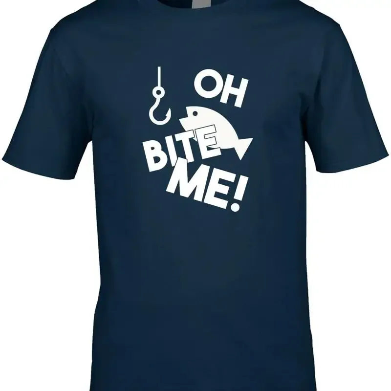 Oh Bite Me Mens T Shirt Funny Fisherman Fishing Fish Pun Rod Lake Sea Water