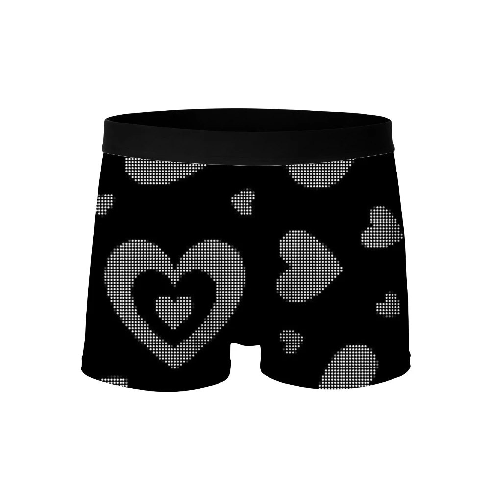 Print Black Elastic Solid Color with Heart Pattern Print Design, Knitted Fabric Perfect for Daily Casual Use Underwear Valentine