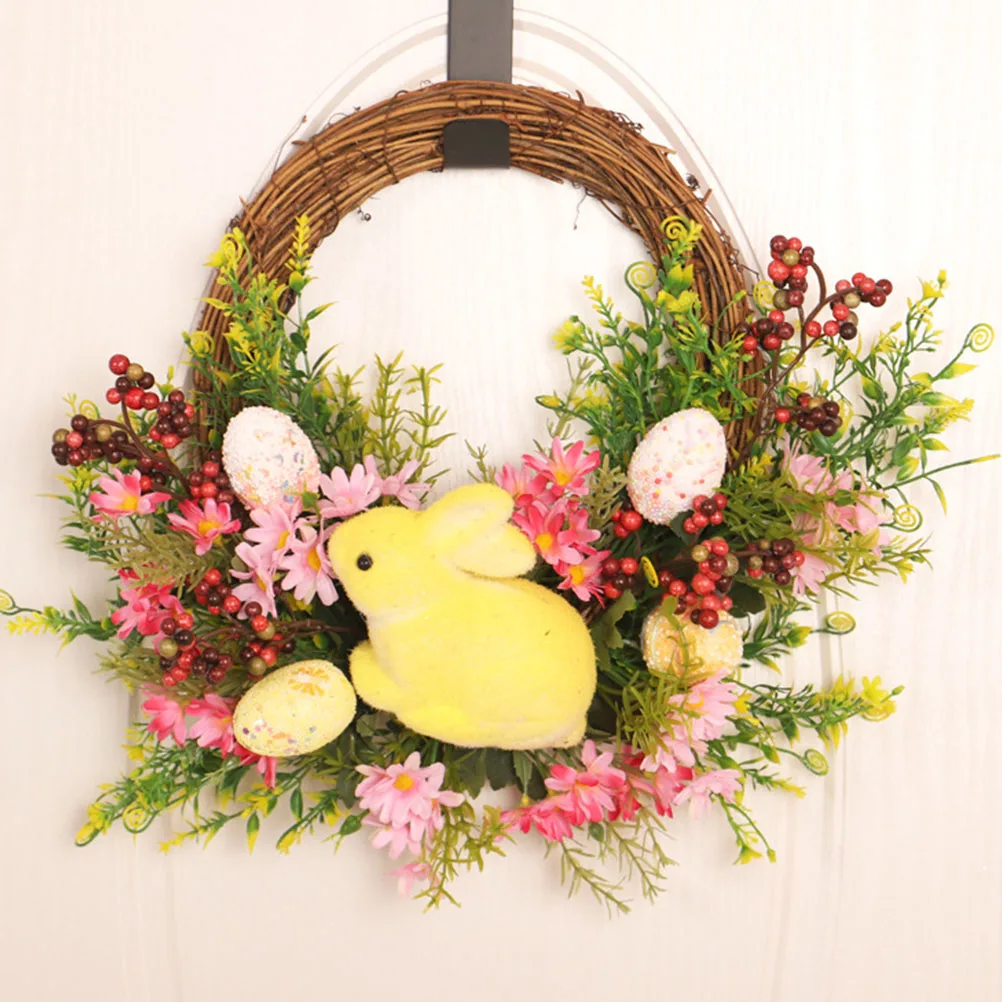 Easter Wreath Glowing Door Pendant Rattan Plastic Material Powered String Lamp Creative Hanging Decor Festival