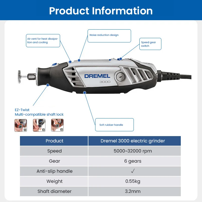 Dremel 3000 Rotary Tools Kit Mini Electric Drill Grinder Engraver Pen Electric Polisher Cutting Machine for Metal Wood Jewelry