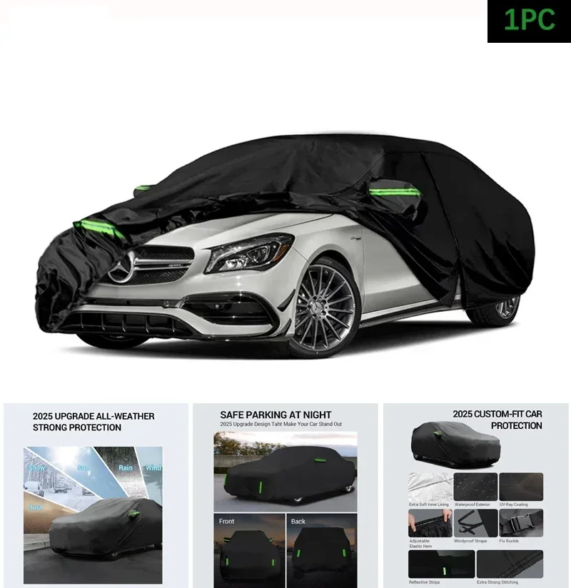 

Outdoor Waterproof Car Cover with Zipper Door & Windproof Bands for Snow Rain Dust Hail For 2013-2025 Mercedes-Benz CLA 180 200