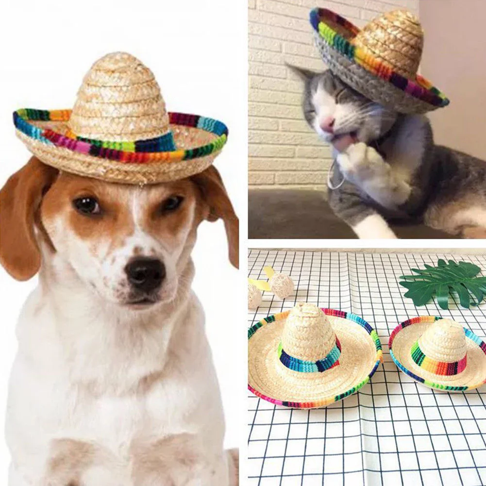 Chihuahua Cosplay Clothes Dog Sombrero Cap Hat Mexican Party Supplies Costume Poncho