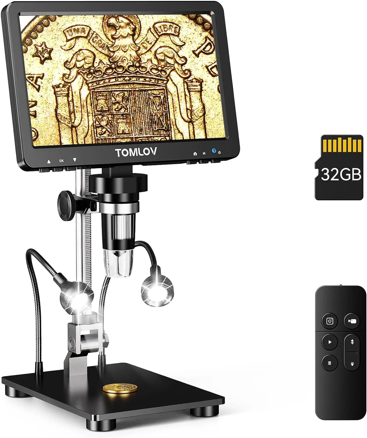 TOMLOV DM9 Pro HDMI Digital Microscope 7\'\' IPS Screen Microscopes 1200X Entire Coin View 16MP Professional Soldering Microscopio