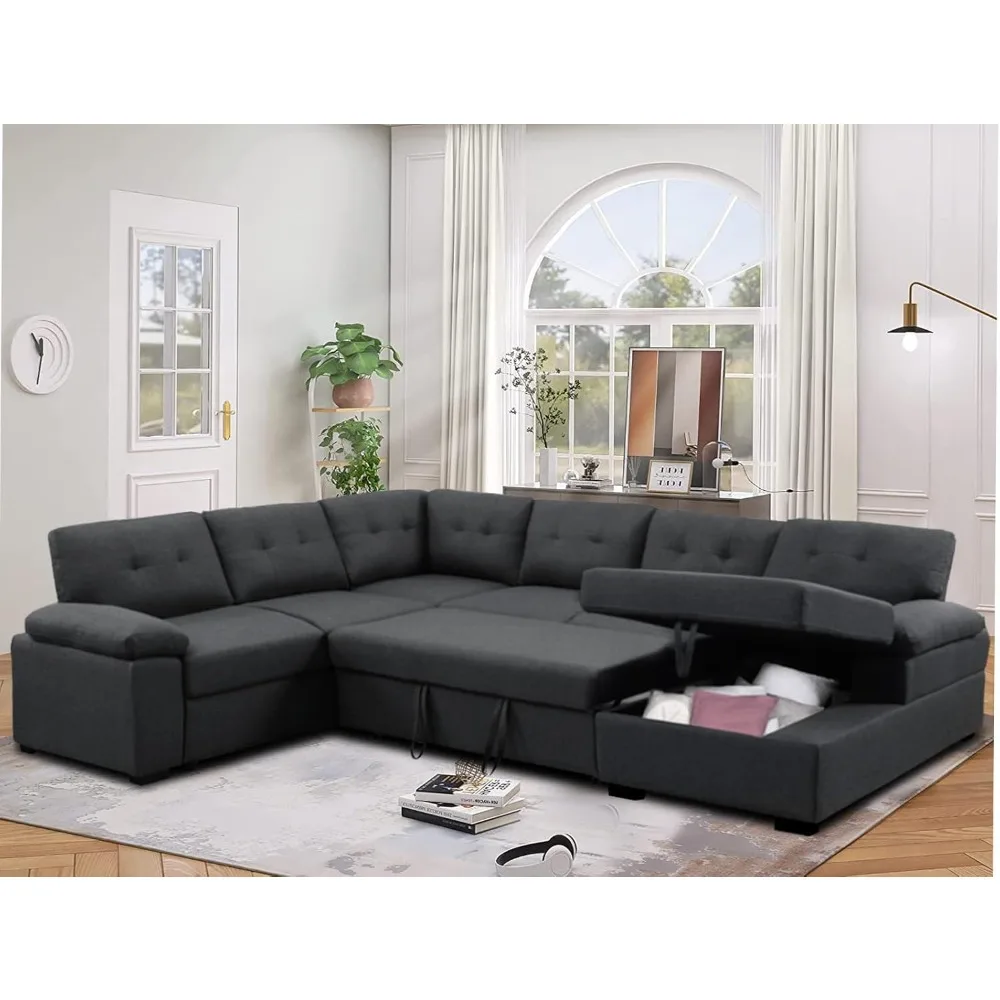 Sofa Modular Combo Sofas with Pullout Bed 6-Seater Sofa with Storage, Living Room U-Shaped Sofas Bed Sofa