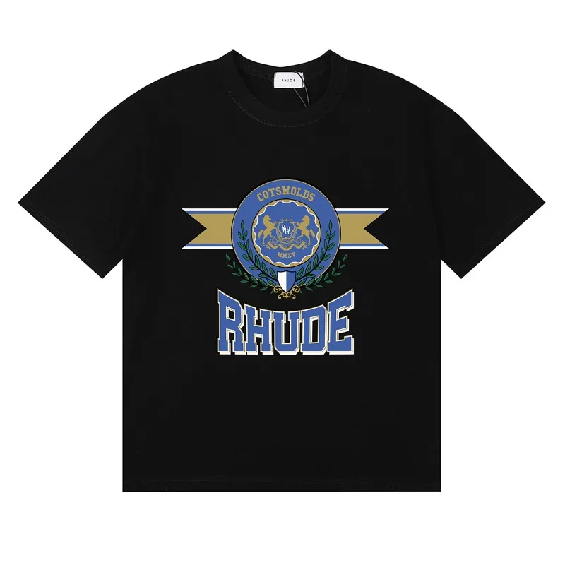 New Arrival Rhude Collegiate Graphic Print T-shirt Streetwear Hip Hop Rhude Loose Crew Neck Men Women Short Sleeve Top Tee