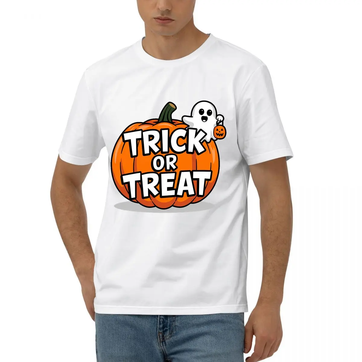 تي شيرت "خدعة أو علاج" بنمط طباعة الهالوين فضفاض ومريح من القطن الخالص بأكمام قصيرة للرجال والنساء #3