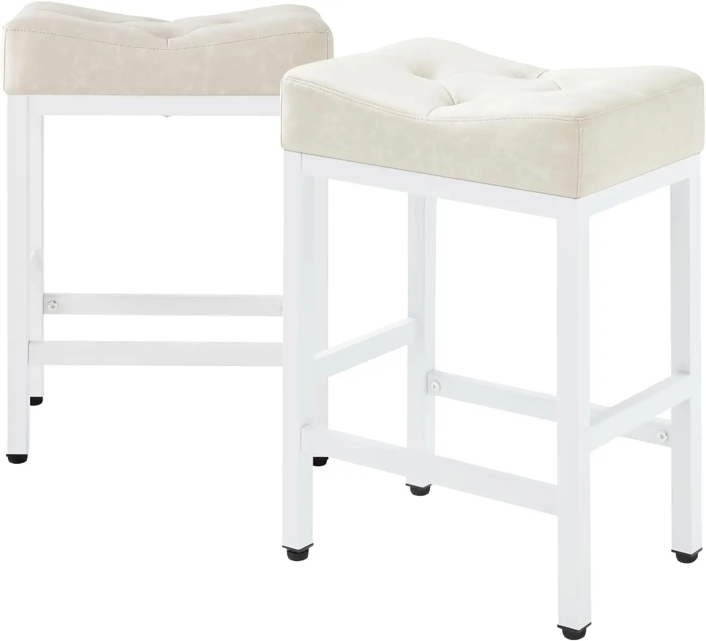 

Modern Bar Stools, 24 H Counter Height, Light Gray+White, 2 Pack, Faux Leather, Contoured Cushion, Metal Legs, Straight