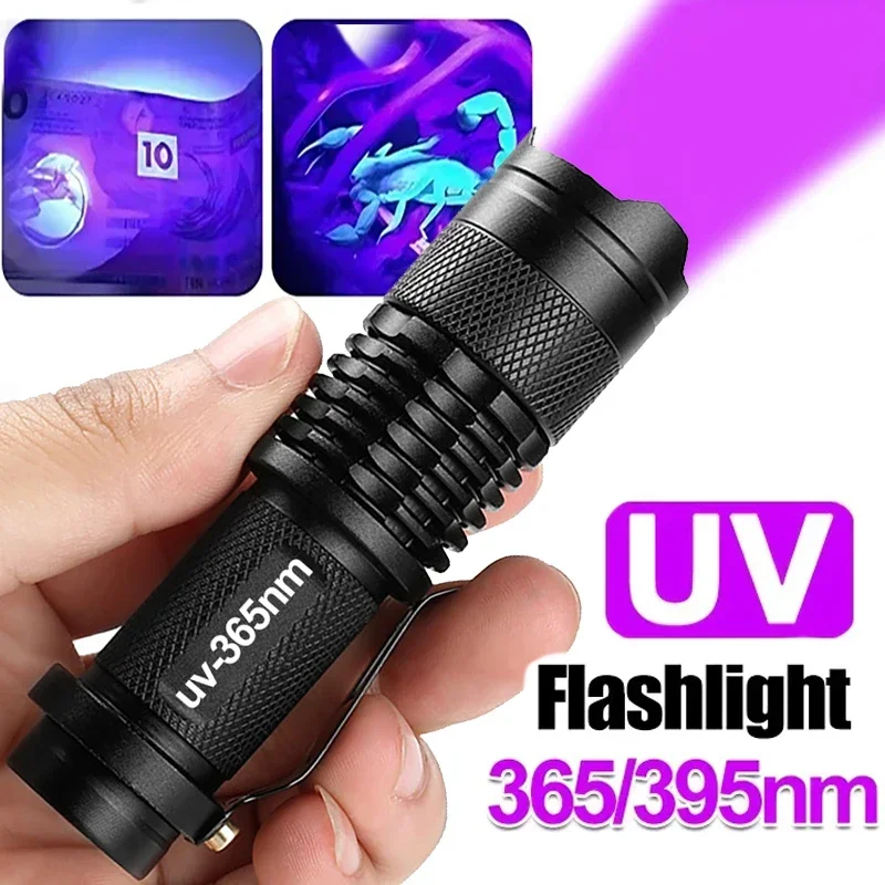 

UV Flashlight LED Ultraviolet Torch Zoomable Mini Ultra Violet Lights 395/365nm Inspection Lamp Pet Urine Stain Detector Tools