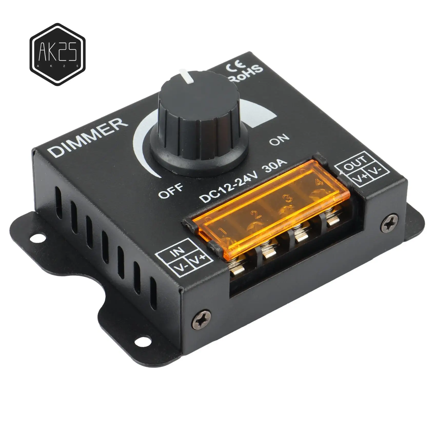 

AK25-DC 12V-24V LED Light Dimmer Wireless 3 Keys RF Remote Control 30A 360W Dimmer For Single Color LED Strip Light