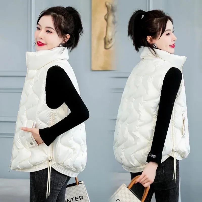 2023 New Women Down Cotton Vest Autumn Winter Warm Stand Collar Slim Fit Sleeveless Outwear Female Fashion Casual Waistcoat