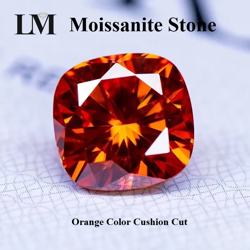 Moissanit-Stein, orangefarbener Edelstein im Kissen-Schliff, im Labor gezüchteter Diamant für DIY-Schmuckherstellung mit Zertifikat – Detail 1