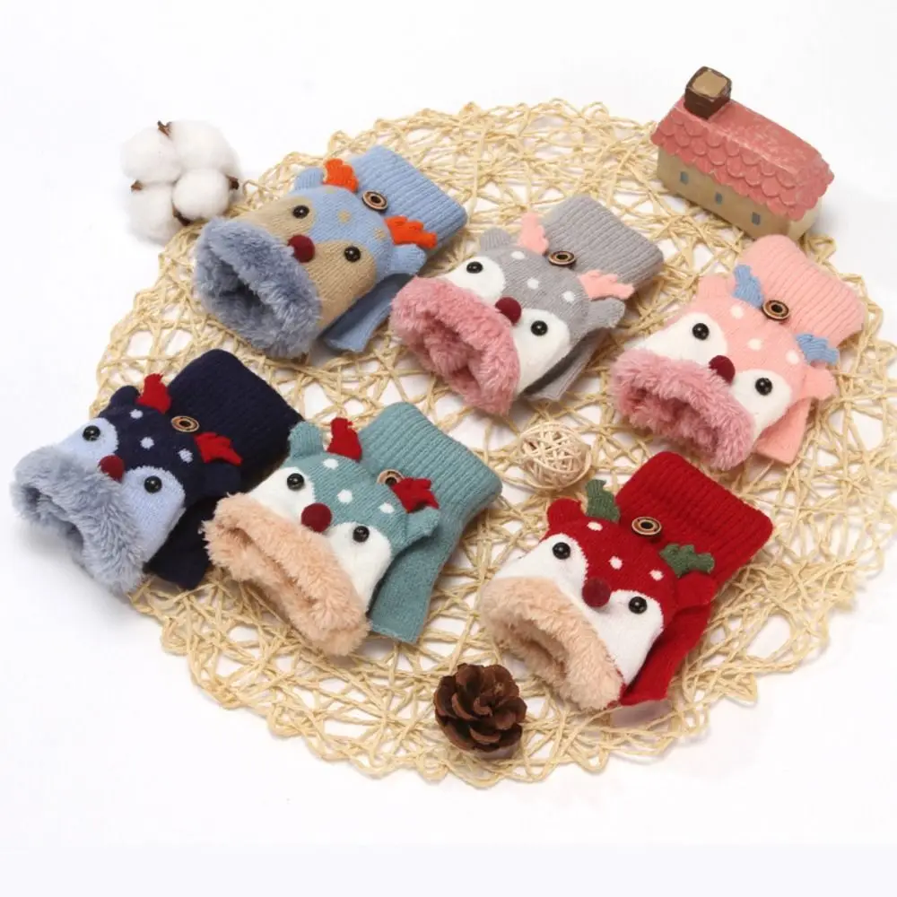 Knitted Gloves Cold protection  Fingerless Gloves Children Christmas Gloves  Gloves Clamshell Half Finger Gloves