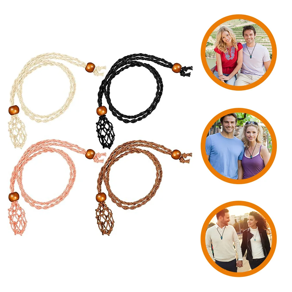 

4pcs Crystal Cage Holder Adjustable Diy Stone Cord Wooden Rope Vintage Replacement Cord For Pendant Gemstone Accessories