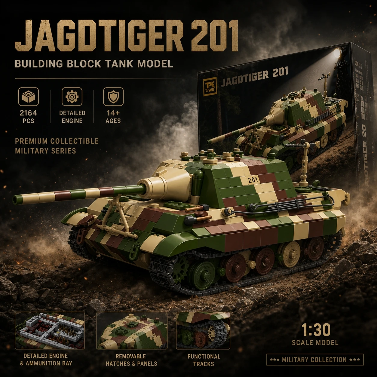 Panther Tiger II Panzer JAGDTIGER 201 Spielzeug-Puzzle Erlebniserlebnis-Serie MOC Sammlerstück Panzermodell DIY Kombiniertes Modell Geburtstagsgeschenk