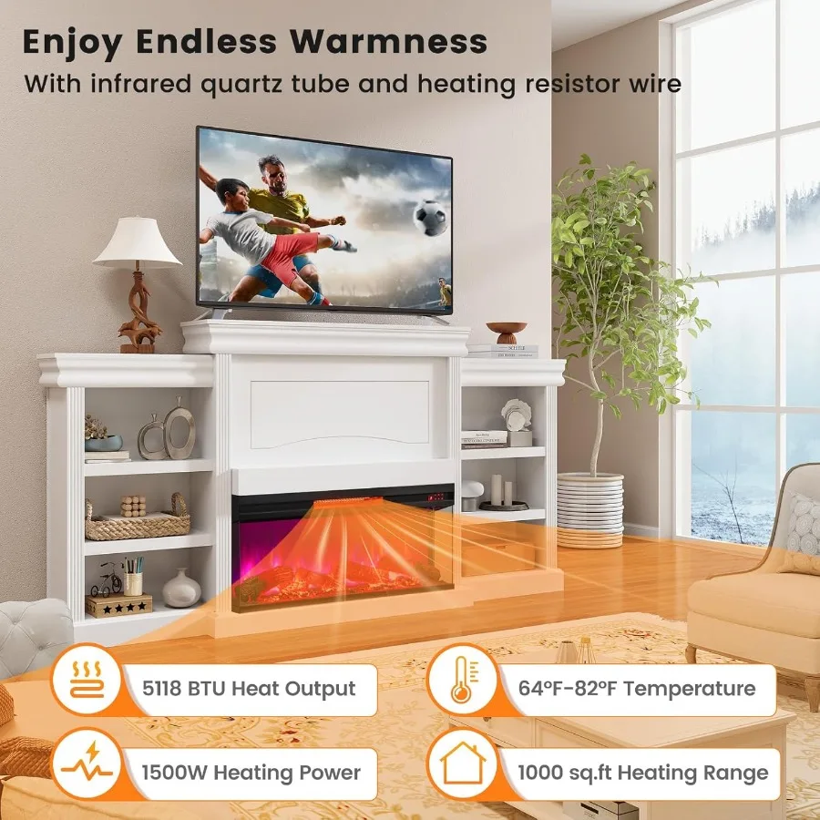 36 Inch 3-Sided Electric Fireplace with 1500W Heating Power Recessed Fireplace Insert Featuring 7-Color Flame Effects Adjustabl