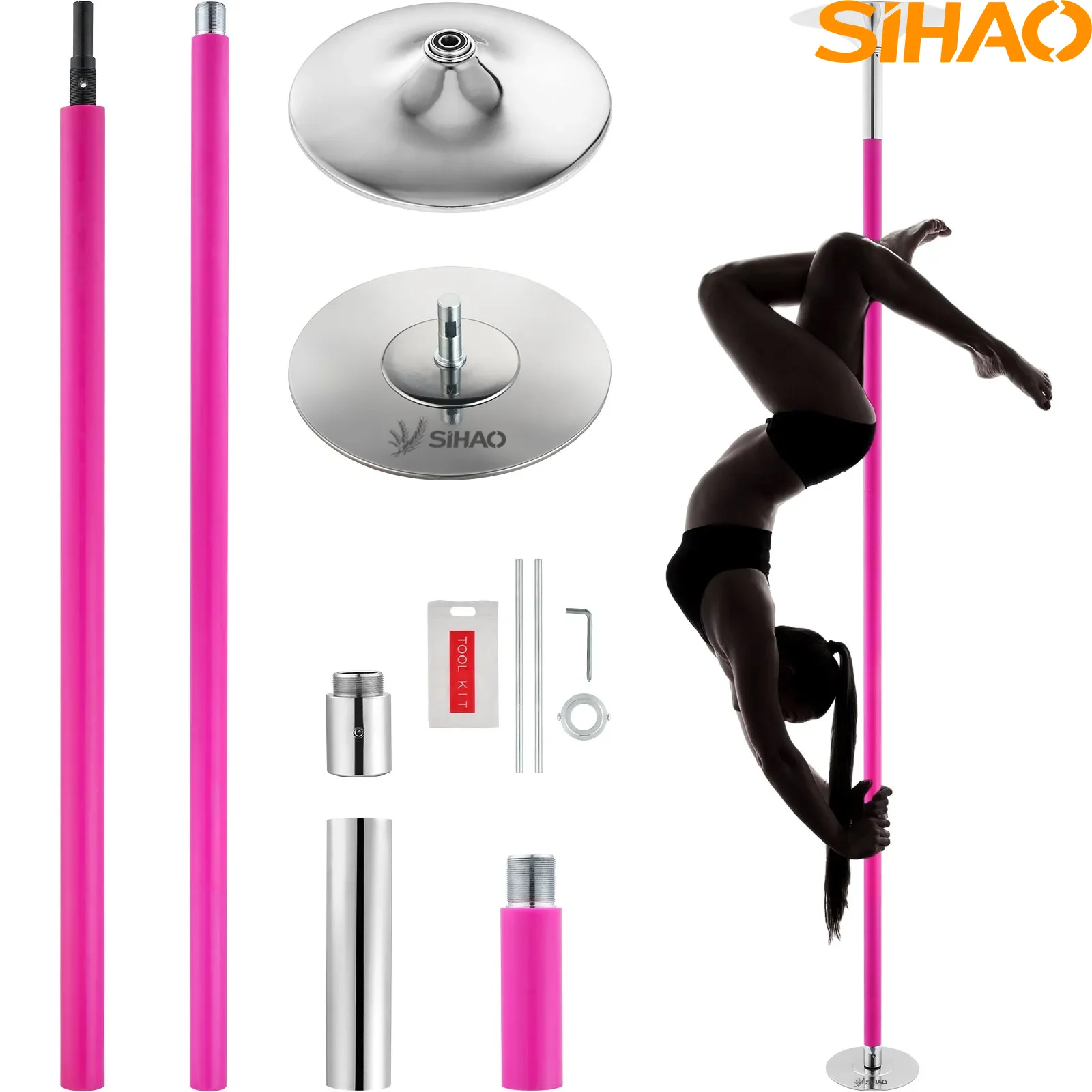 

SIHAO комплект для танцора на шесте, фитнес-трубка, подвесное вращающееся силиконовое оборудование из нержавеющей стали для танцев на шесте, тренажерный зал для бара, дома