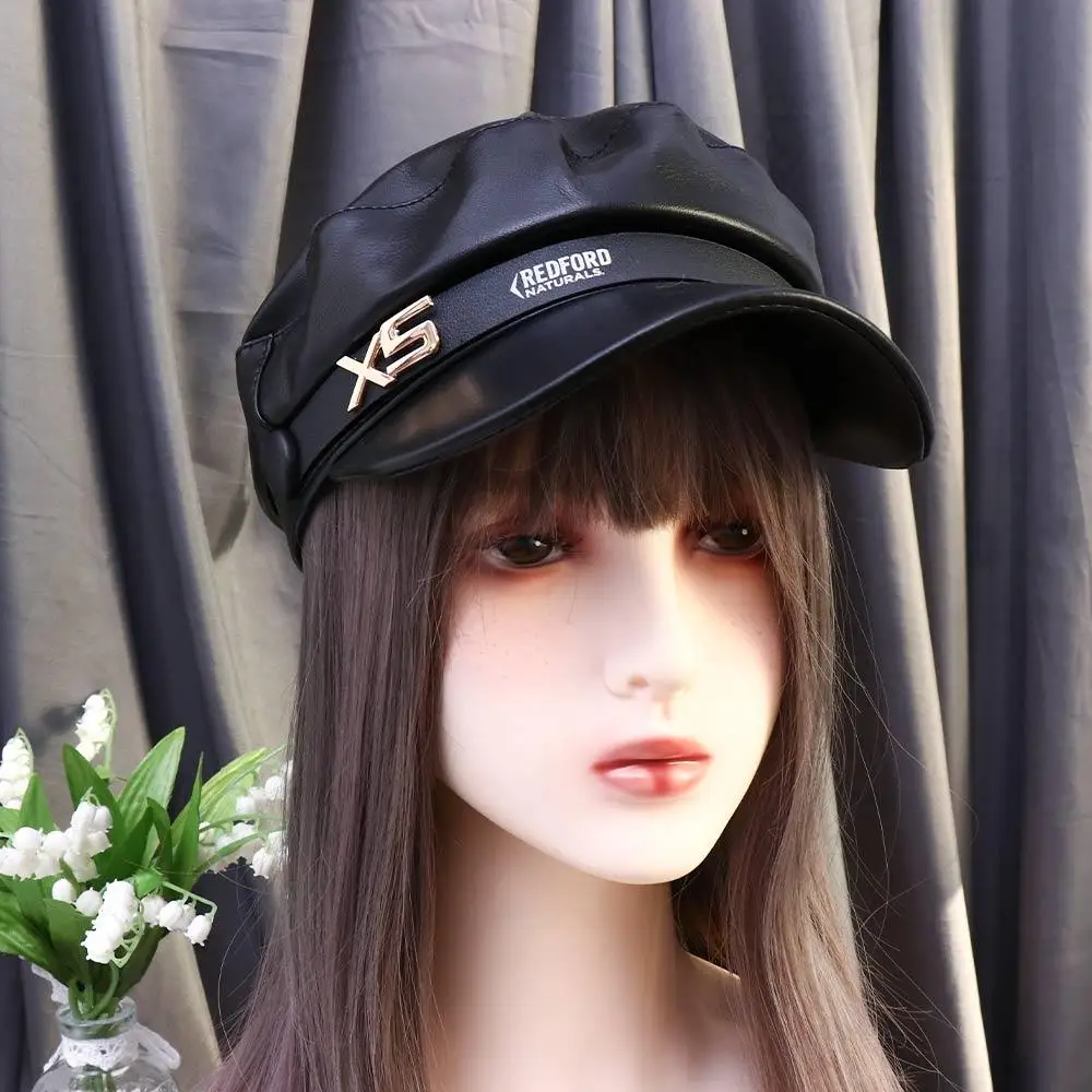 Literary Simple Girl All-match British Style Chain Winter Navy Hat Painter Cap Korean Style Octagonal Hat Women Berets