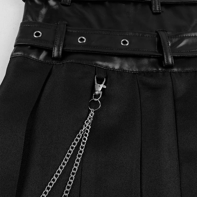 Medieval Men Skirt Vintage Kilt Punk Pleated Skirt Men's Gothic Leather Belt Medieval Roman Warrior Kilt Metal Chian Cosplay