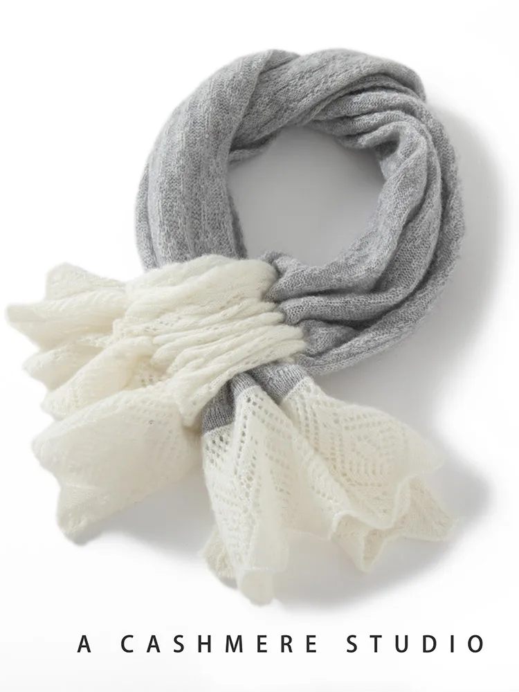 2025年新作 レディース 100%カシミヤスカーフ カジュアルスタイル ホローショール 秋冬 カシミヤニット 高級 カラーブロッキング スカーフ トップス