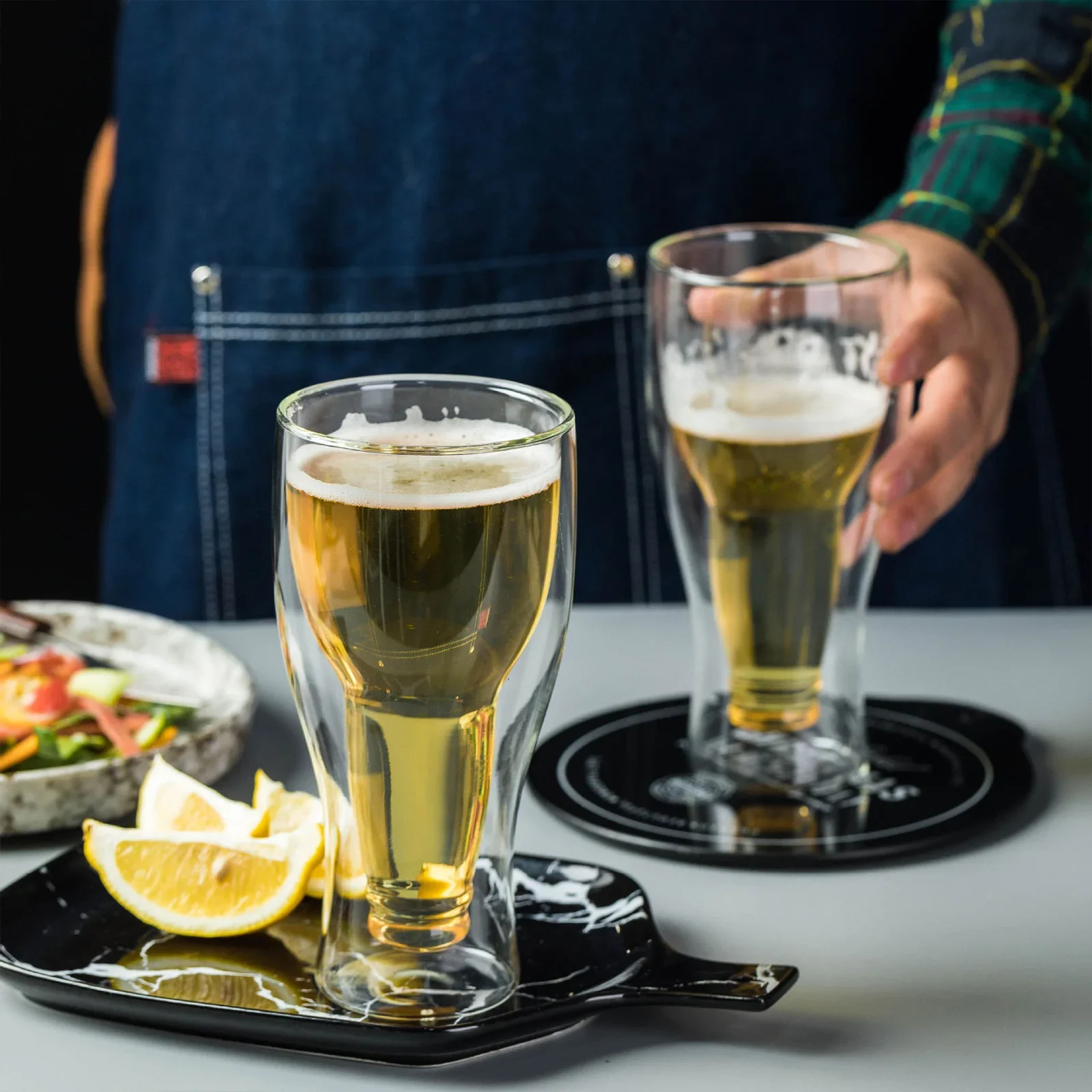 逆さまの透明なビールマグカップ,2層,クリエイティブ,ティーカップ,ウイスキー,シャンパン,コーヒー,ウォッカ