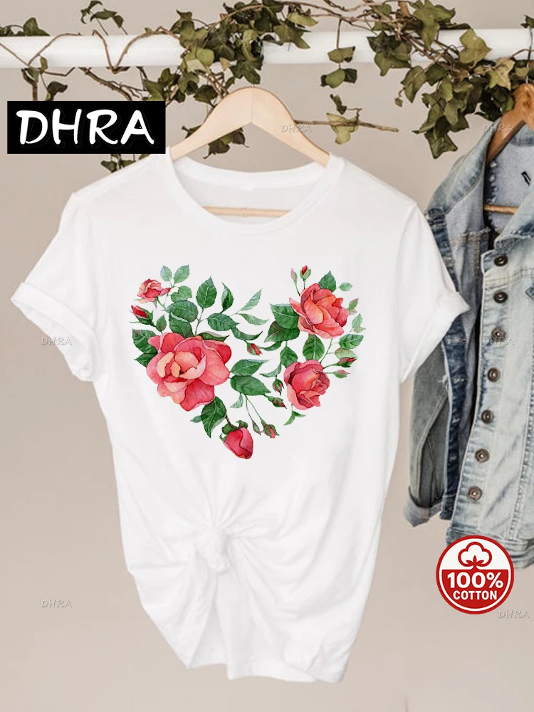 ألوان مائية الحب القلب الحلو موضة قصيرة الأكمام طباعة تي شيرت ملابس الصيف أعلى الجرافيك تي شيرت ملابس حريمي الحد الأدنى #5