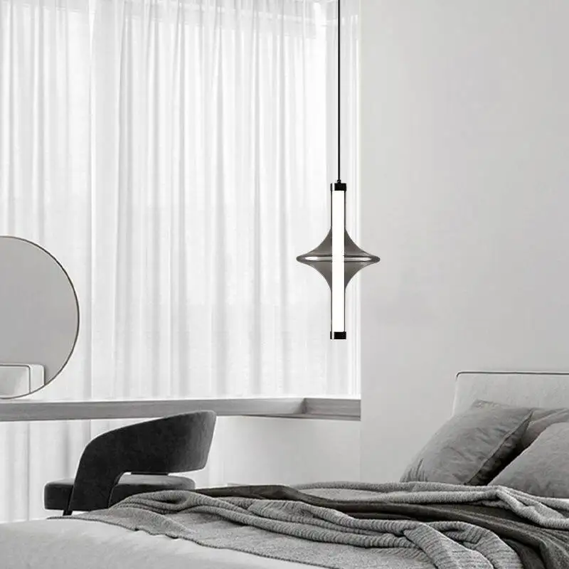 Rain Pendant Lamp Modern Smoke Grey Glass Pendant Light Vertical Tube LED Bedside Hanging Lamp for Bedroom Bar Counter LED Light