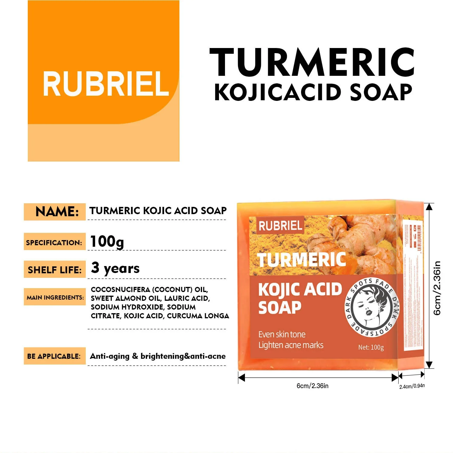 Turmeric Kojic Acid Whitening Soap Dark Spot Acne Removal Even Skin Tone Mositen Smooth Skin Deep Cleansing Handmade Soap