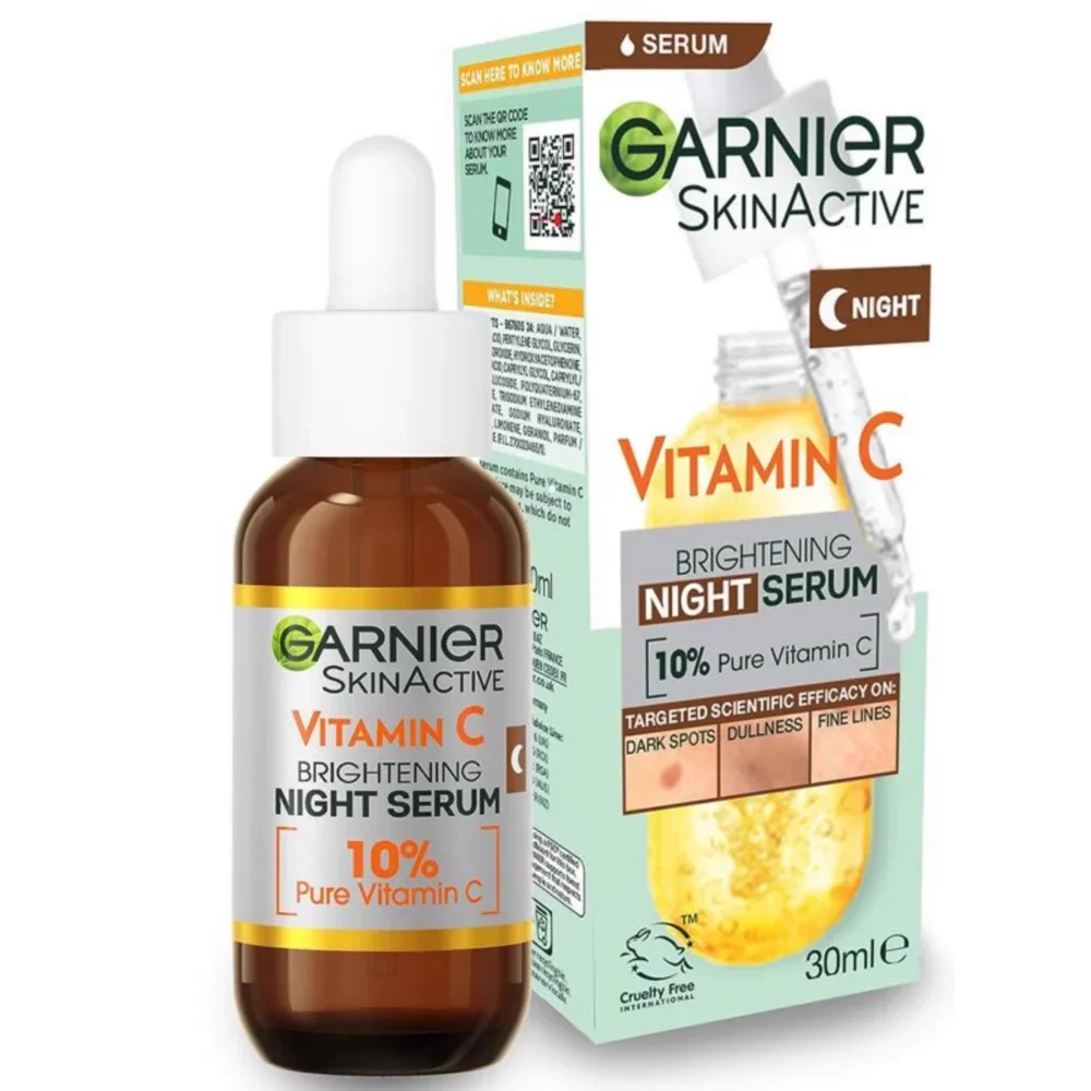 GARNIER 10%VC Vitamin C Brightening Night Serum 30ml Moisturizing Whitening Improve Dullness Smoothing Antioxidant Skin Care