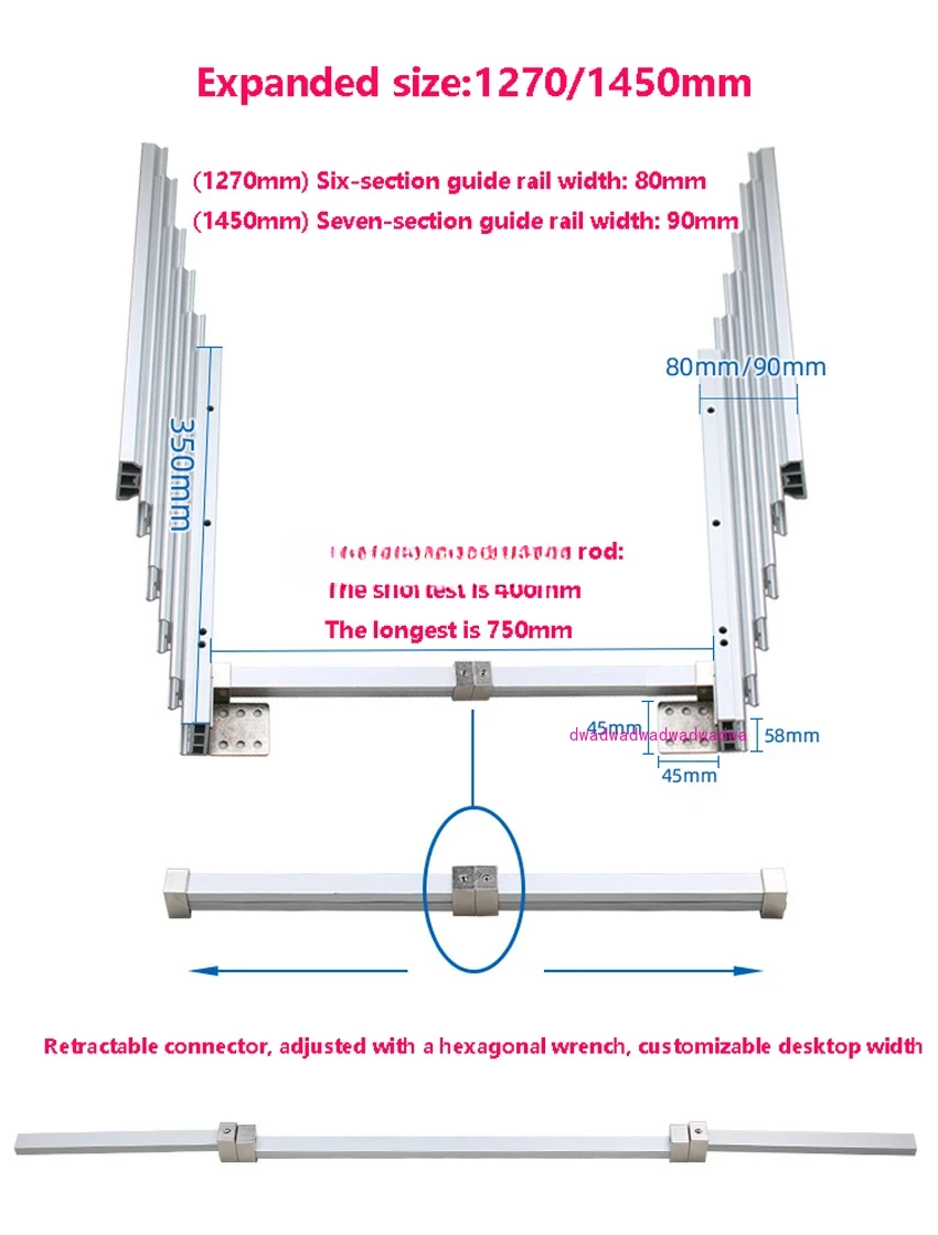 Telescopic Dining Table Cabinets Aluminum Alloy Slide Rails Flat Push Folding Hidden Folding Table Hardware Accessories