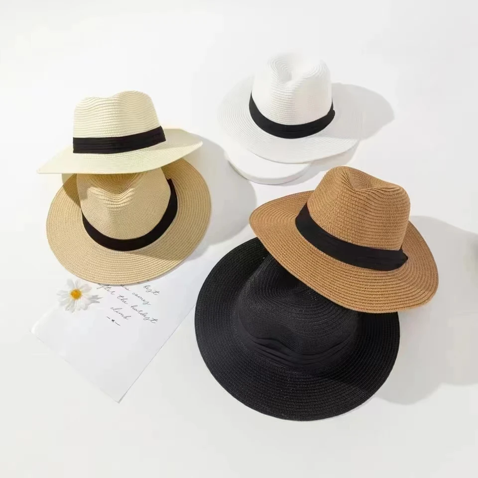 Large Size 55-57 61-62cm New Natural Panama Straw Hat Summer Men Women Wide Brim Beach UV Protection Fedora Sun Hat Wholesale