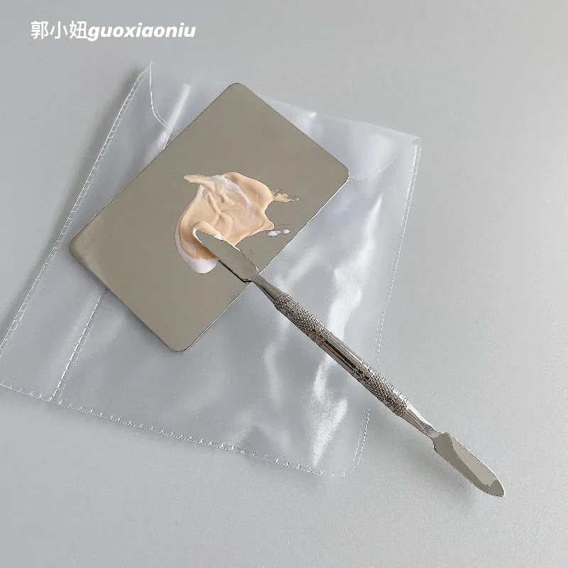 GUOXIAONIU 1SET Stainless Steel Color Palette with Spatula Makeup Mixer Liquid Foundation Scoop Eyeshadow Blend Mixing Plate
