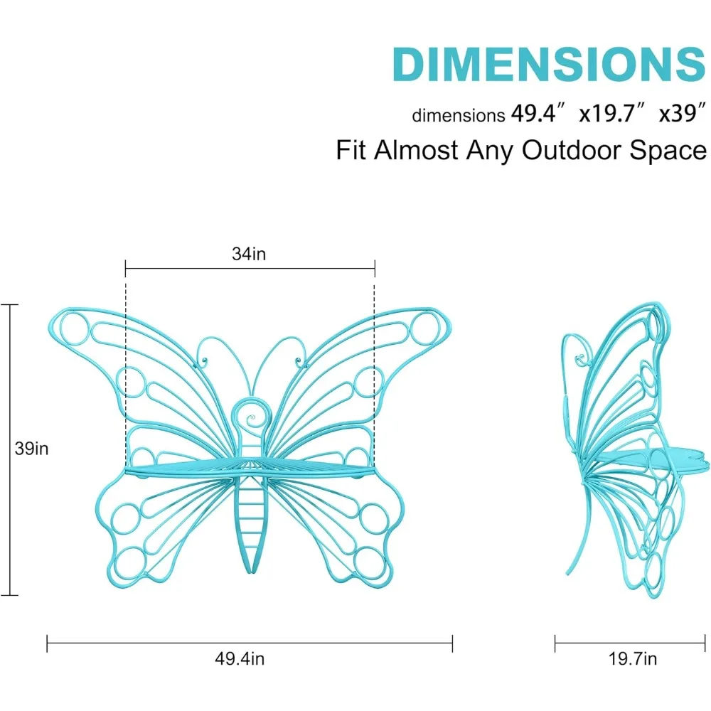 Banco do jardim ao ar livre com ferro resistente Metal Frame, Banco bonito da borboleta, varanda frontal para varanda, 50 polegadas