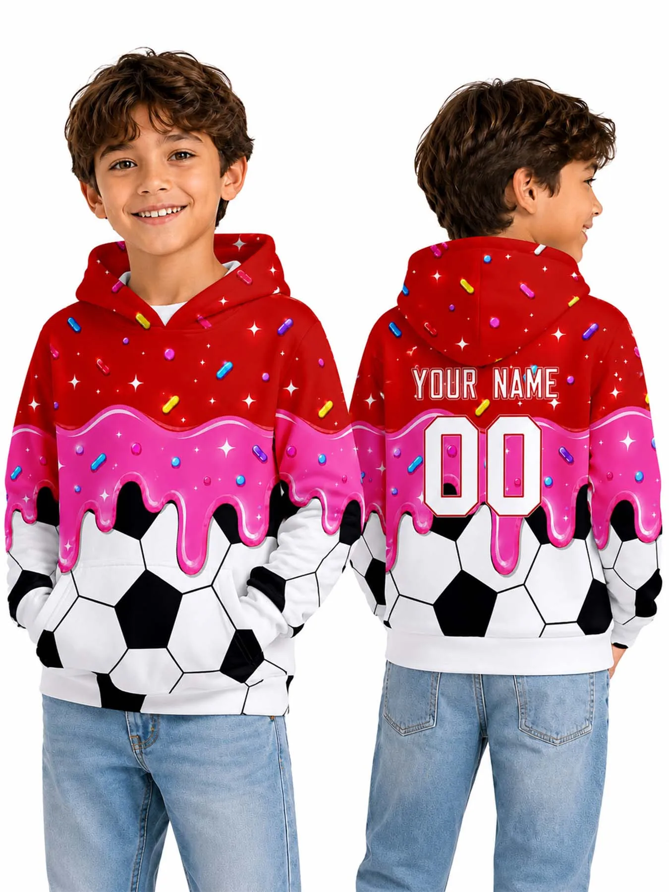 Custom Kids Soccer Hoodie Personalized Name Number Youth Soccer Sweatshirt Pullover Custom Sportswear for Boys Girls