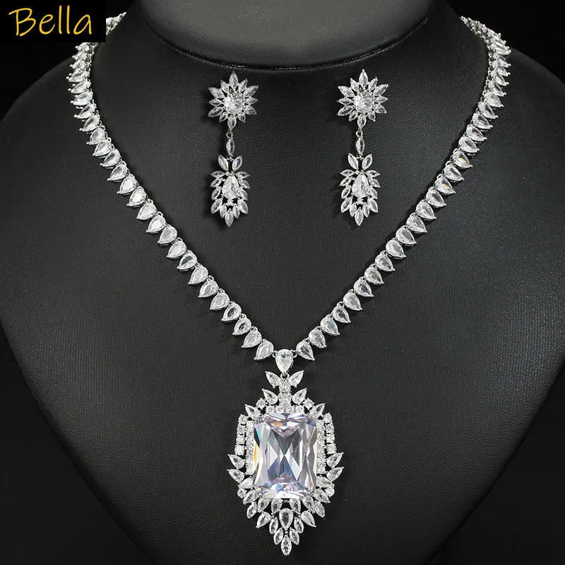 

classy jewelry set zirconia necklace earrings luxury jewelry women dinner party wedding anniversary gift large pendant necklace