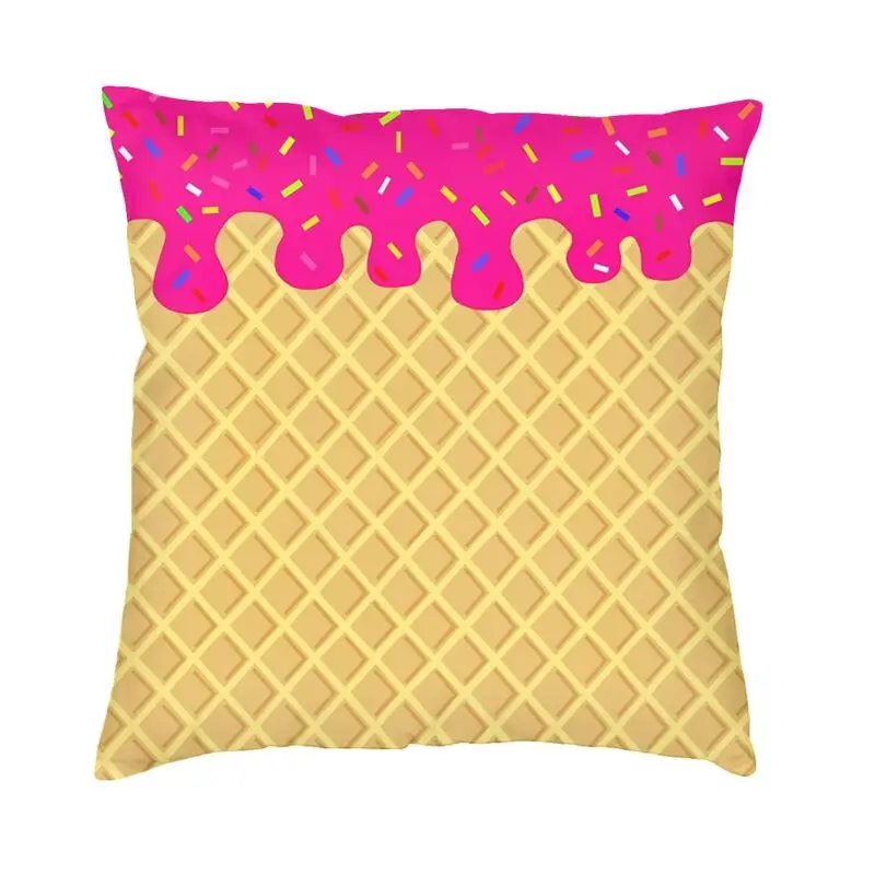 Strawberry Waffle Cone Cushion Cover Two Side Print Melting Ice Cream Floor Pillow Case for Sofa Cool Pillowcase Decoration