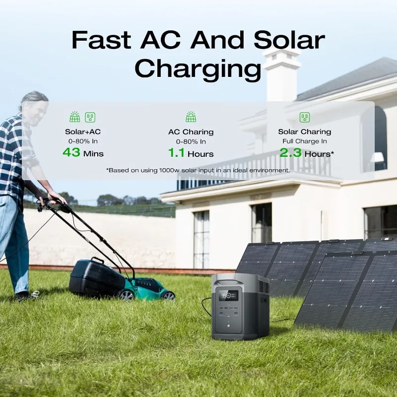 EF ECOFLOW Solar Generator DELTA 2 Max 2048Wh with 2x220W Solar Panel, LFP Battery Portable Power Station, Up to 3400W AC