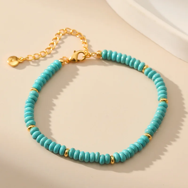 

Bohemian Style Turquoise Handmade Women Bracelet with Small Metal Beaded Summer Casual Jewelry Accessories Nice Gifts