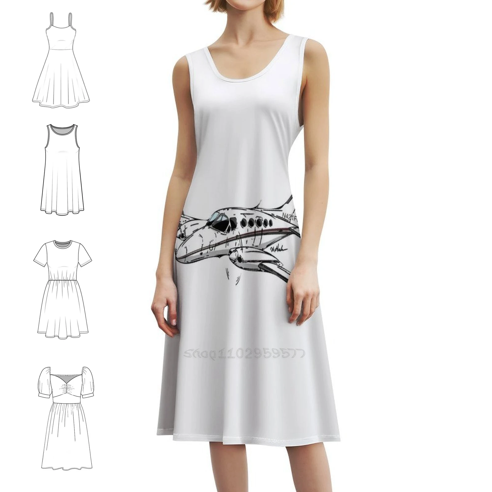 

Cessna 421 Bohemian Sleeveless Dress Multi-Print Beach Vacation Party Dress Cessna Bush Plane Cessna Bush Plane Women's Clothing