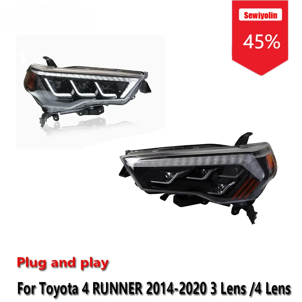 

Sewiyolin Car LED Headlight Assemblies For Toyota 4 RUNNER 2014-2020 3 Lens 4 Lens Fog DRL Brake Turn Signal Lamp Plug and Play